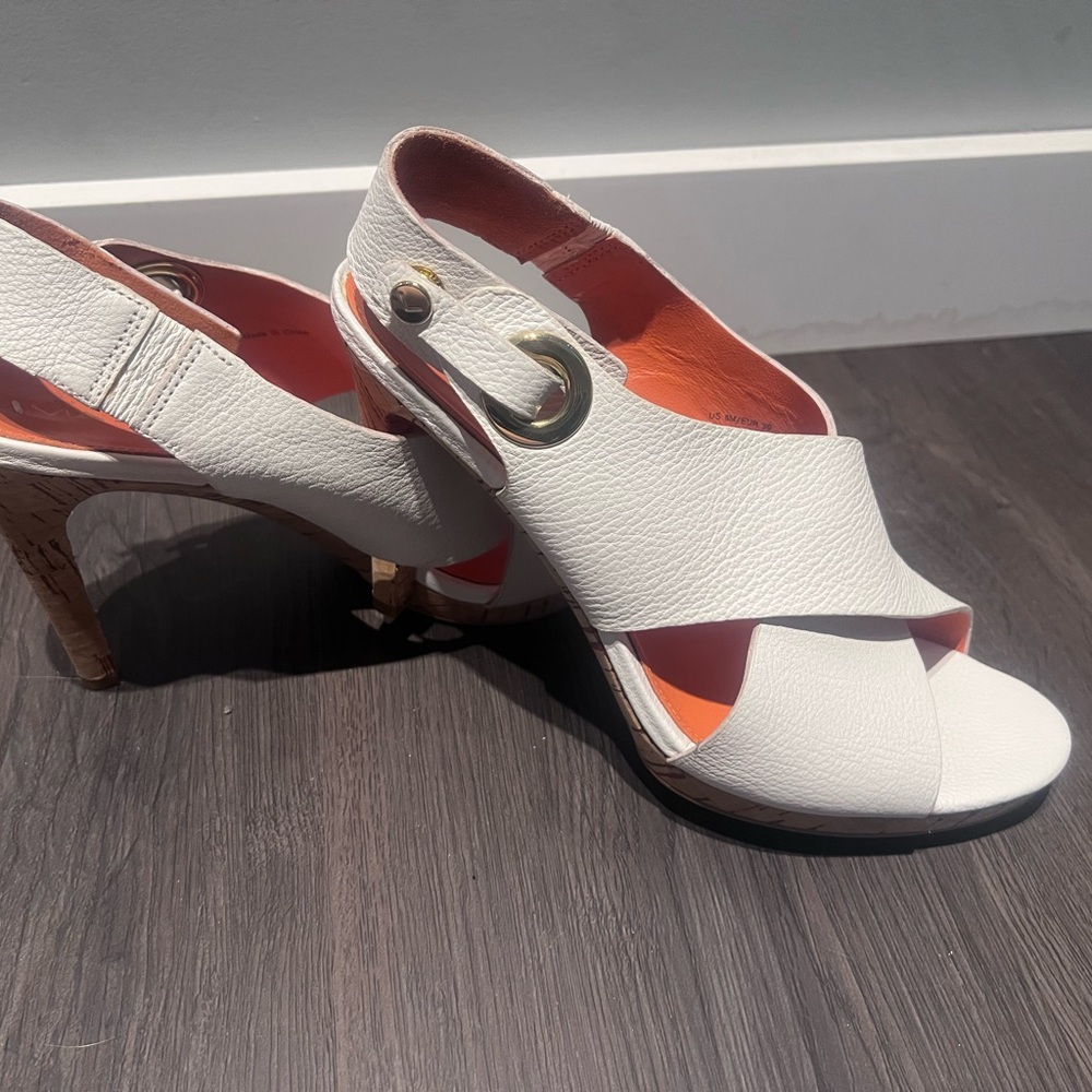 Via Spiga White Heeled Sandals with Gold Accent
